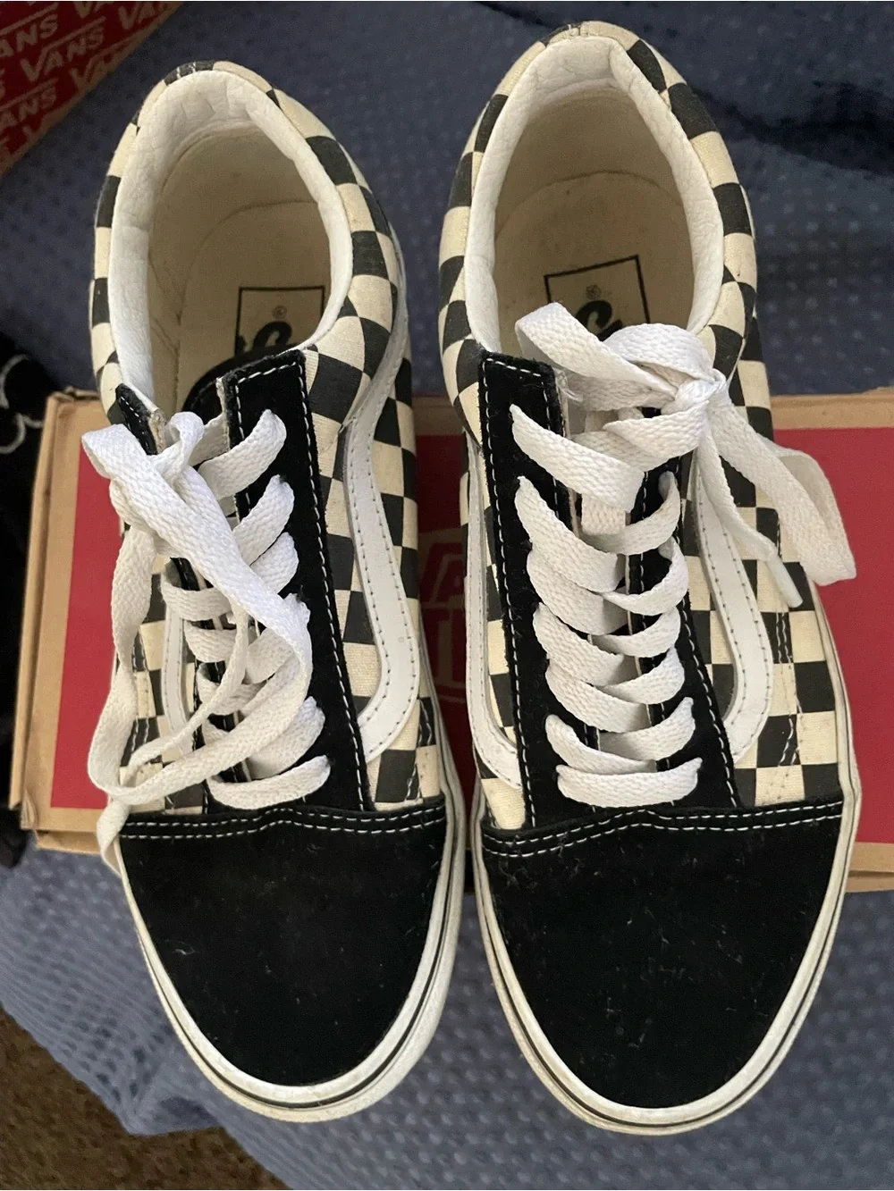 Vans big girl Checkerboard Old Skool Sneakers - Black & White